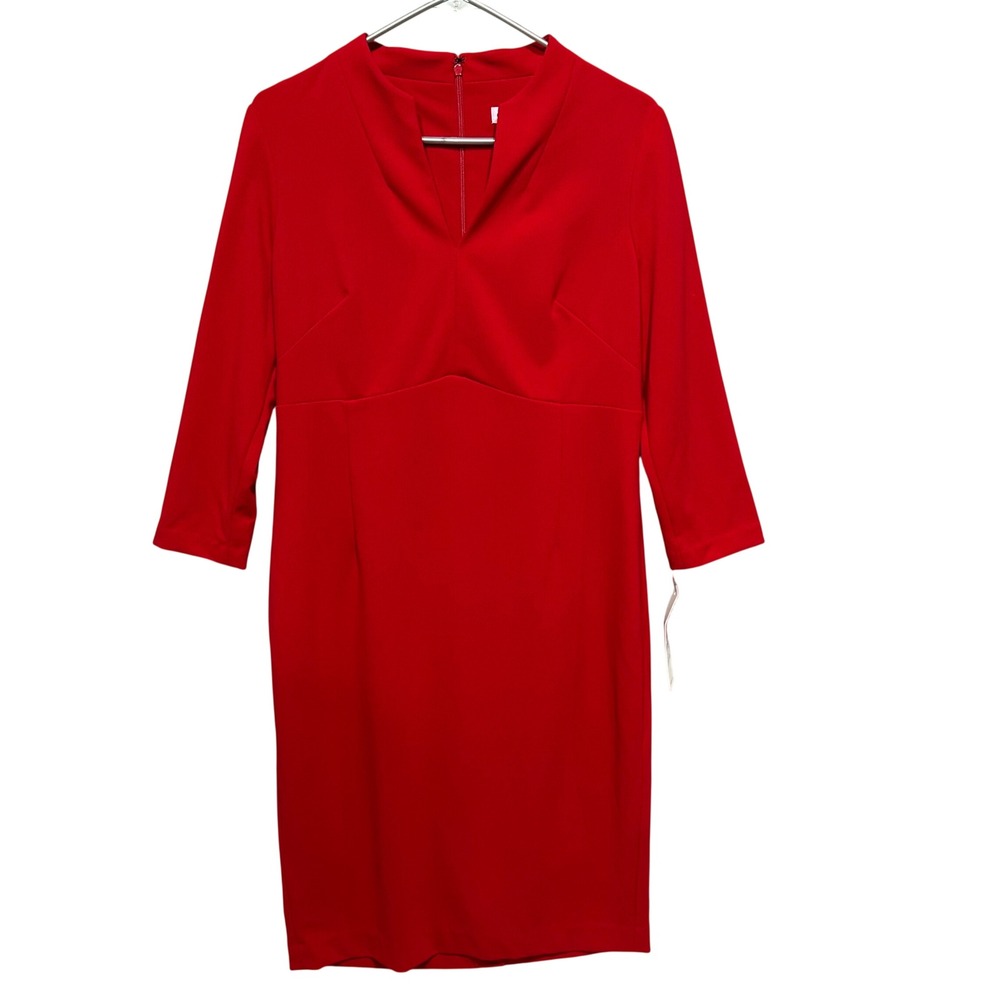 Calvin Klein Sheath Dress Women 12 Tomato Red 3/4 Sleeve Professional Holiday